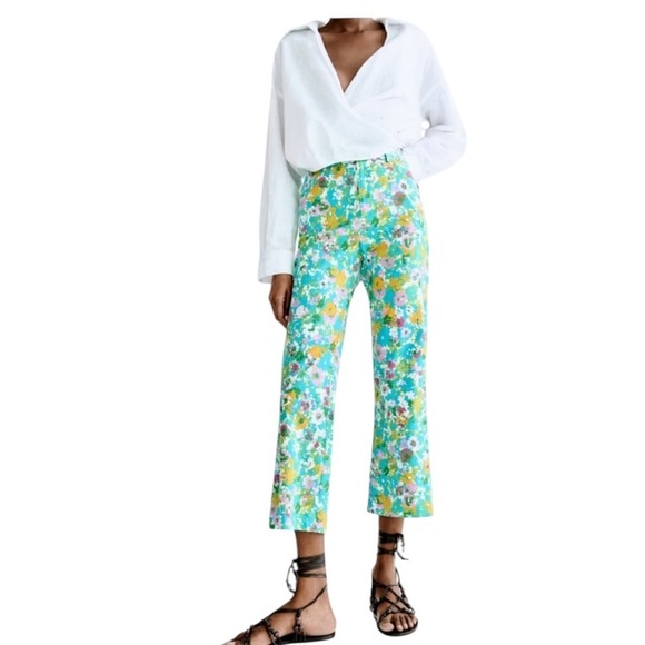 Zara Pants - Women's Zara Floral Printed Linen Blend Flare Trousers Size 4 New with Tags